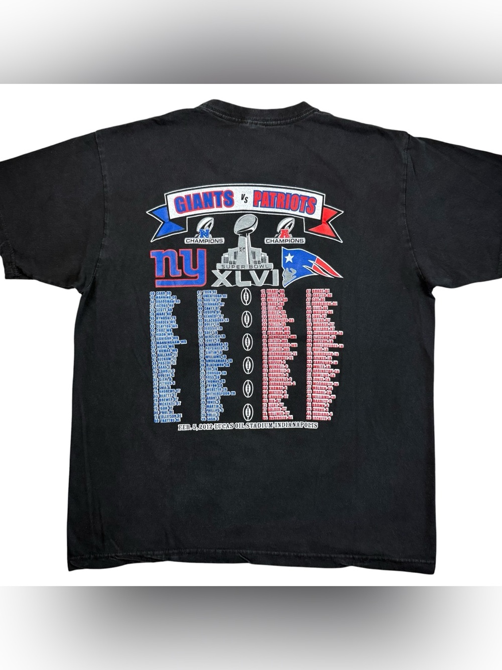 Super Bowl XLVI New York Giants Beat Patriots 2-Sided 2012 Football t-shirt L - Picture 2 of 16